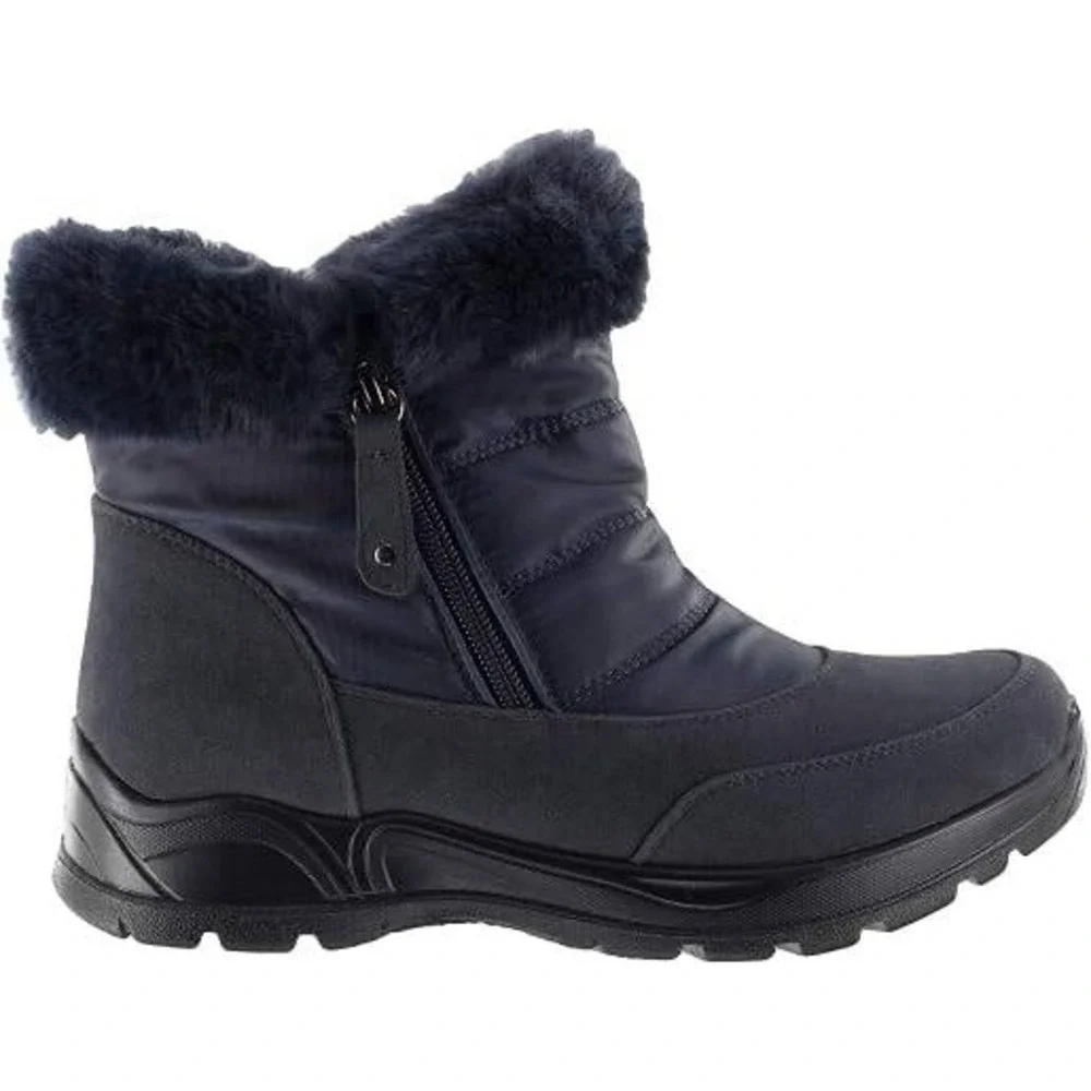 Easy Street Womens Frosty Winter Boots Navy Blue Faux Fur Ankle Booties Size 7 W